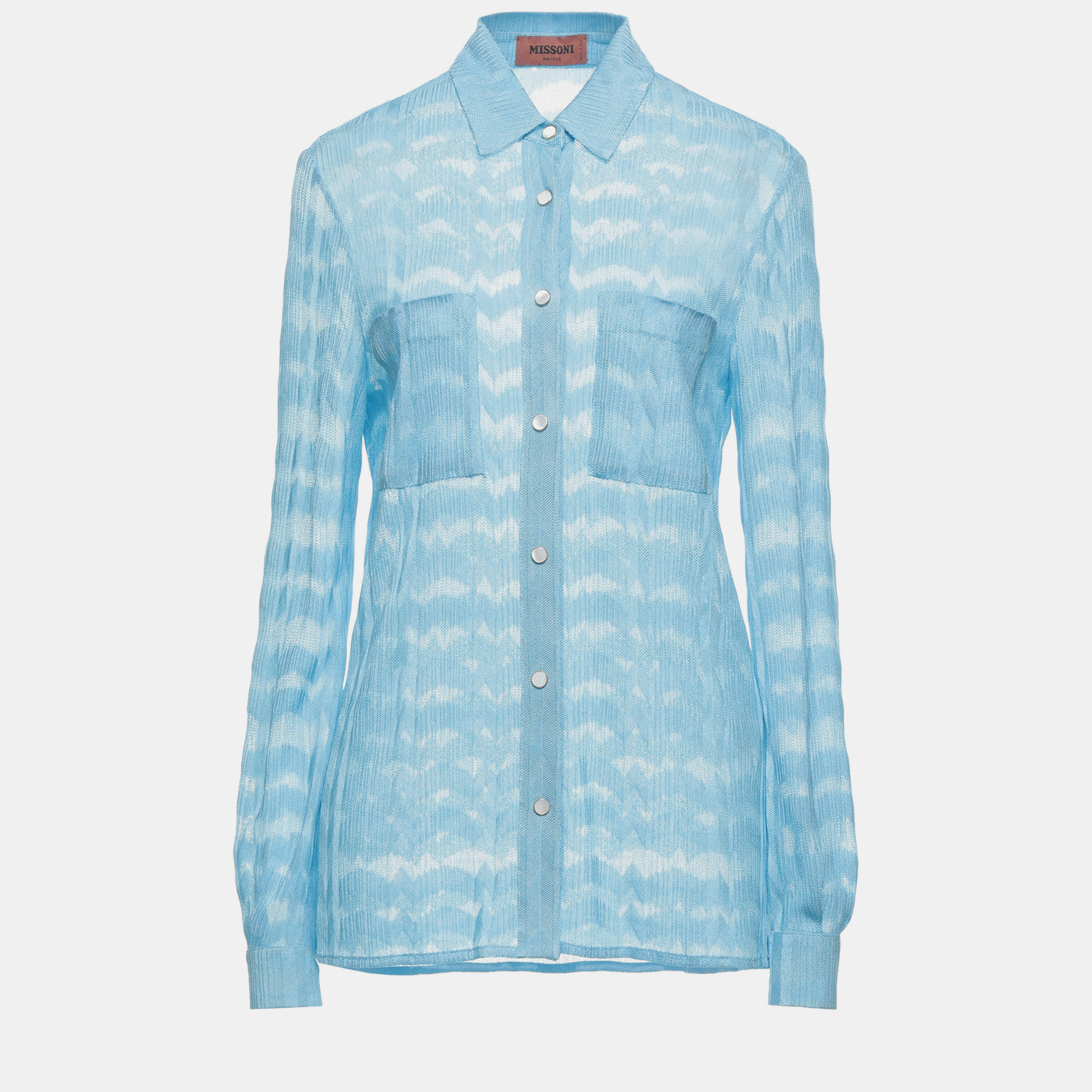 Missoni blue chevron patterned knit shirt s (it 40)