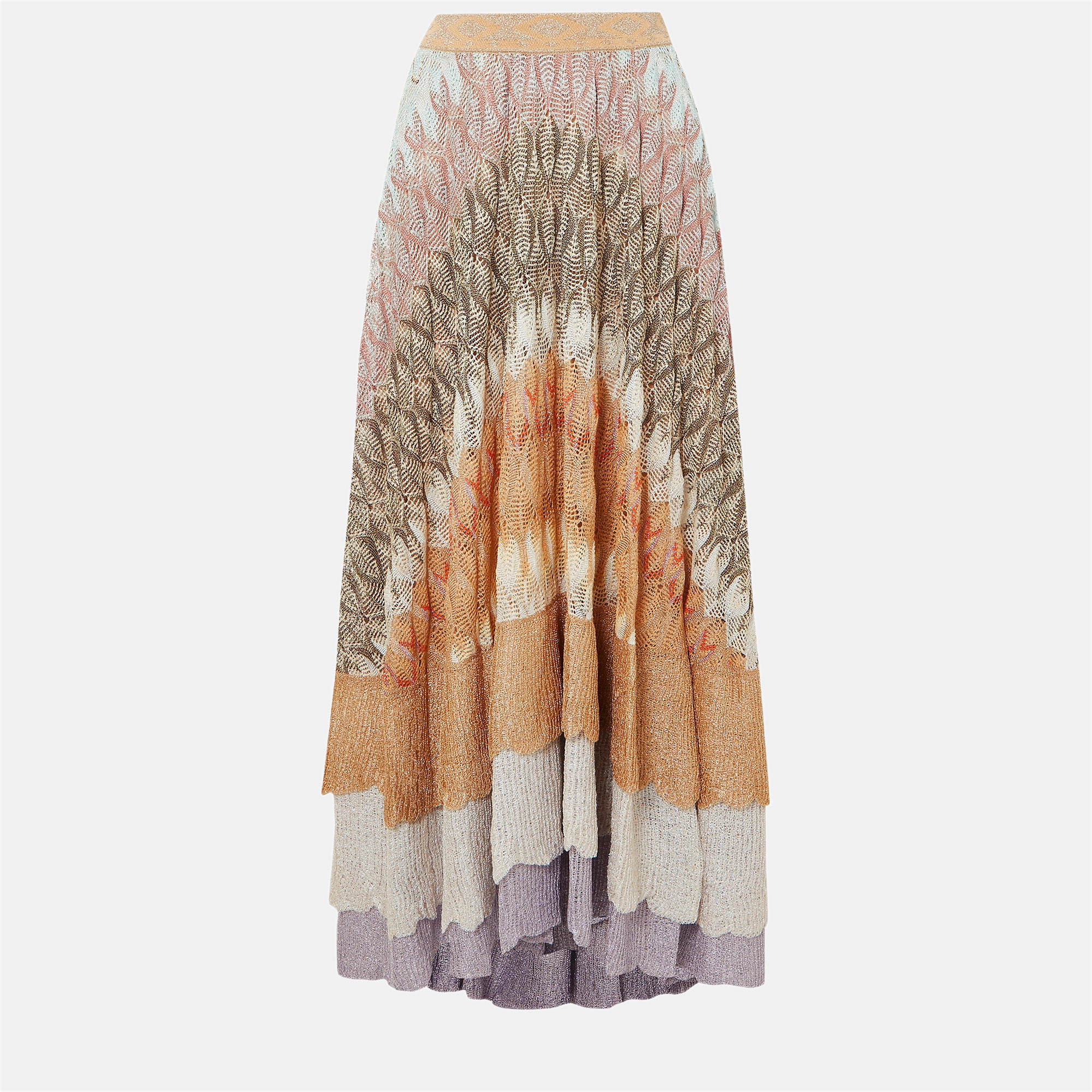 Missoni multicolor lurex knit tiered maxi skirt s (it 40)