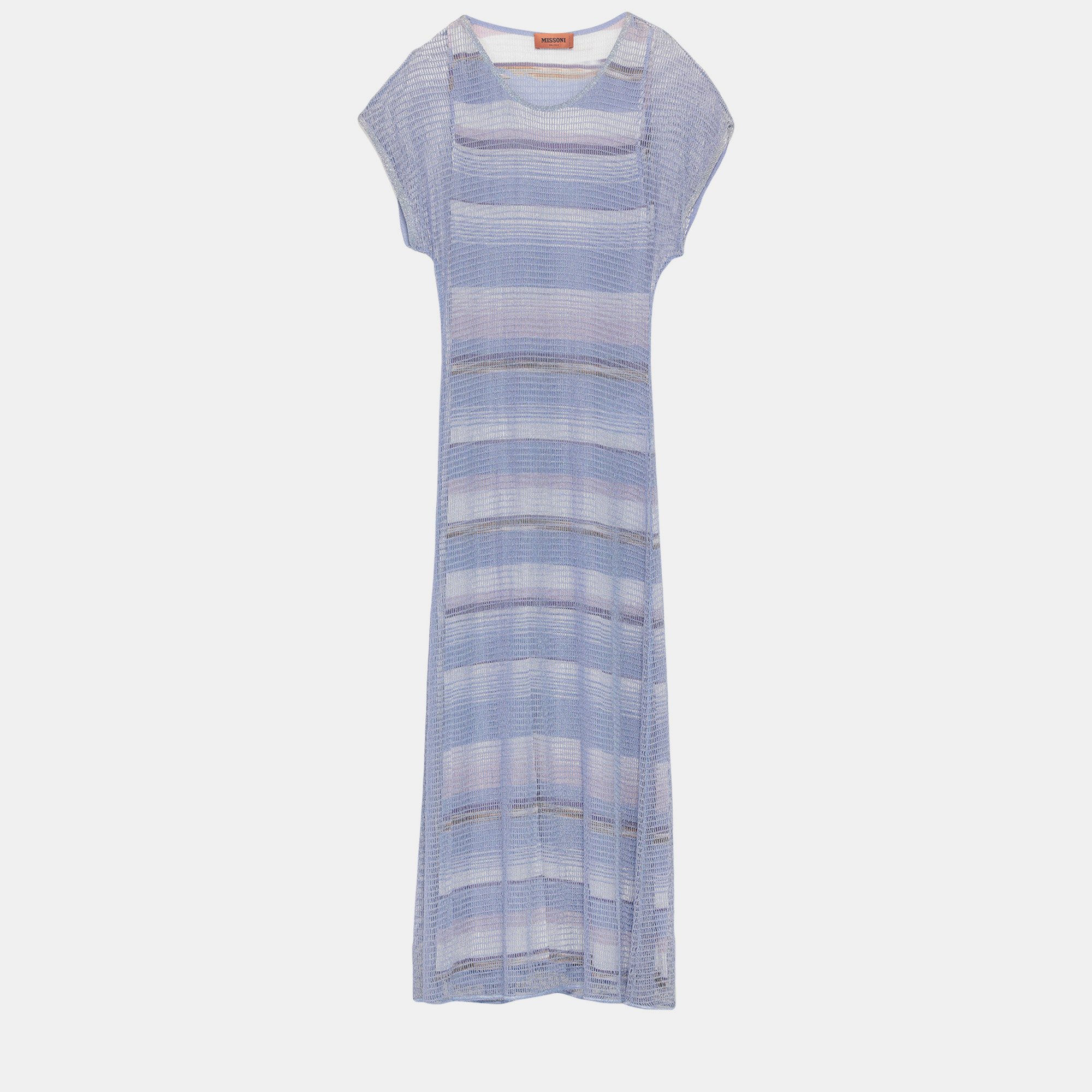 Missoni blue lurex knit overlay striped maxi dress xs (it 38)