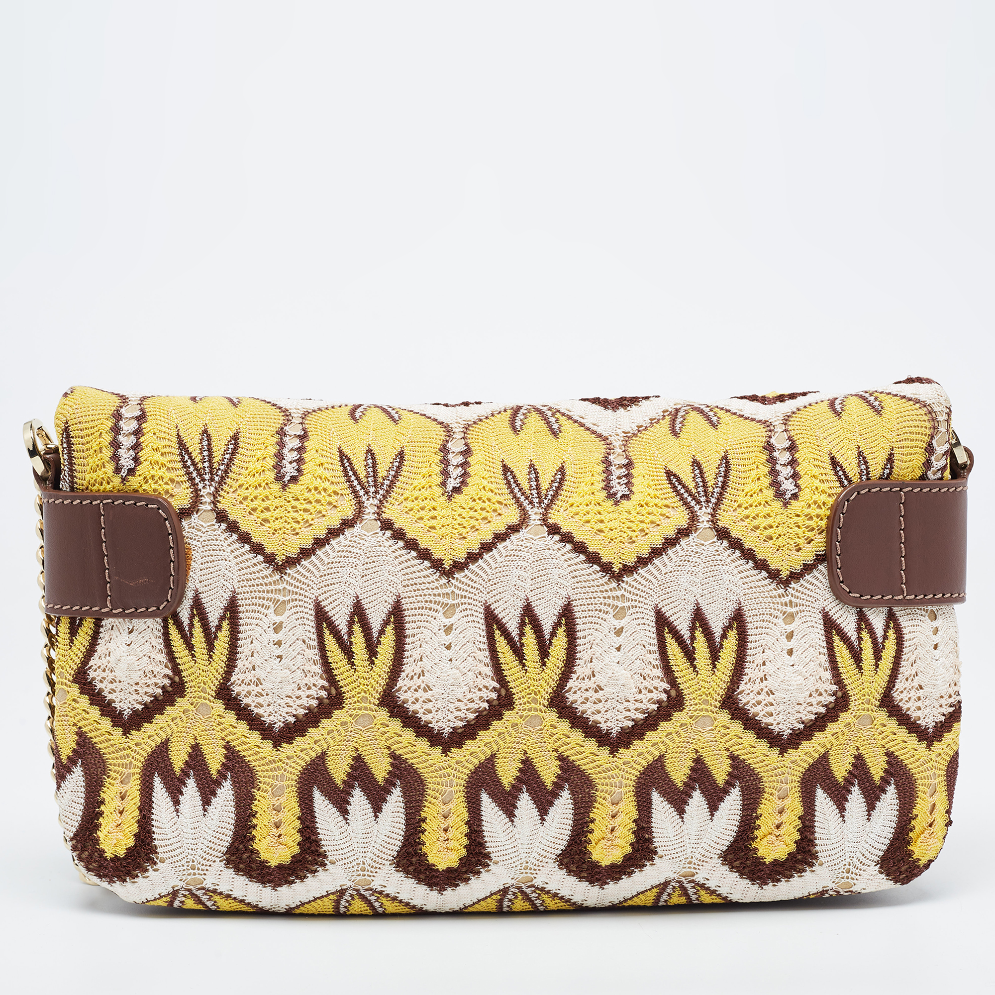 Missoni Tricolor Crochet Fabric And Leather Flap Shoulder Bag