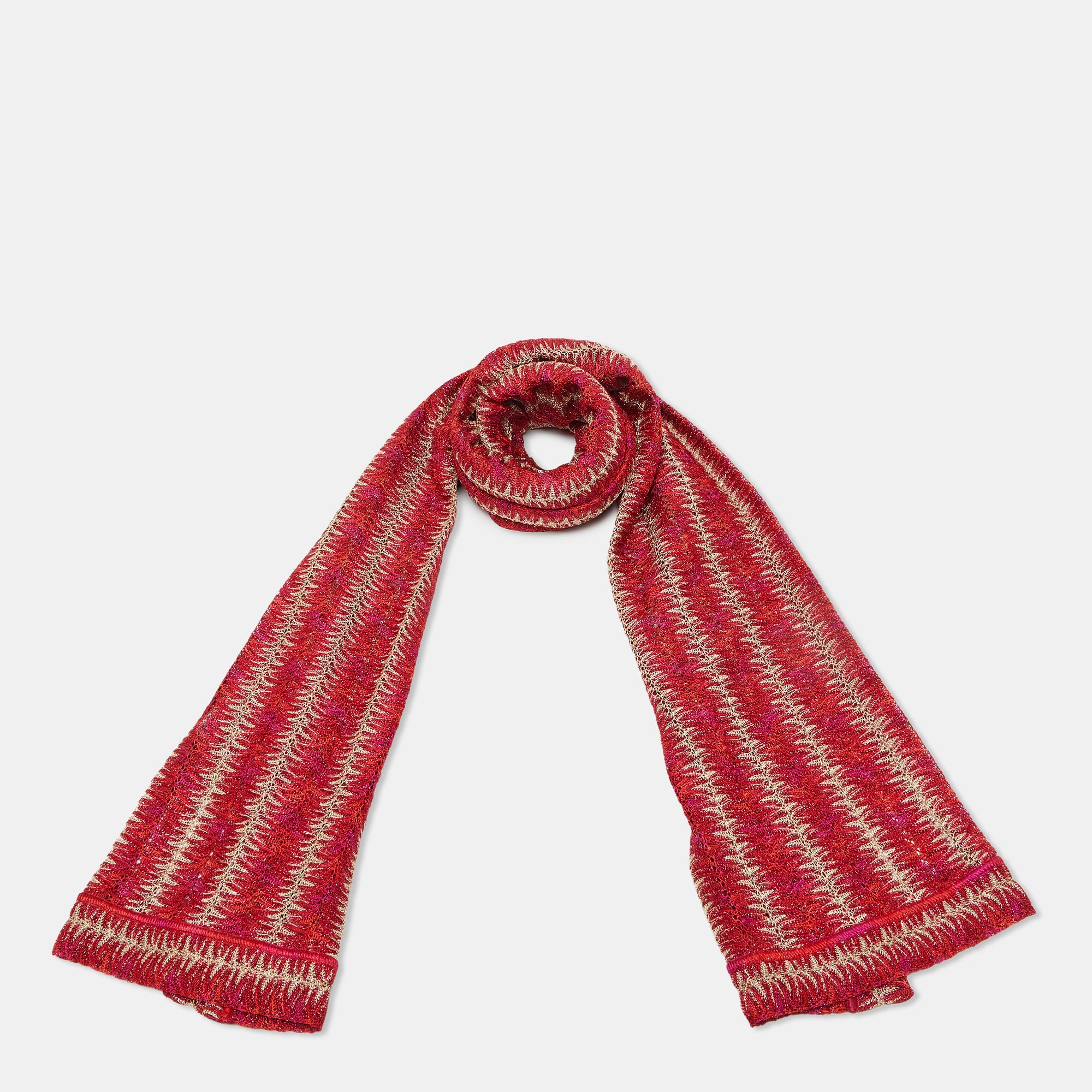 Missoni Red/Pink Textured Lurex Knit Stole