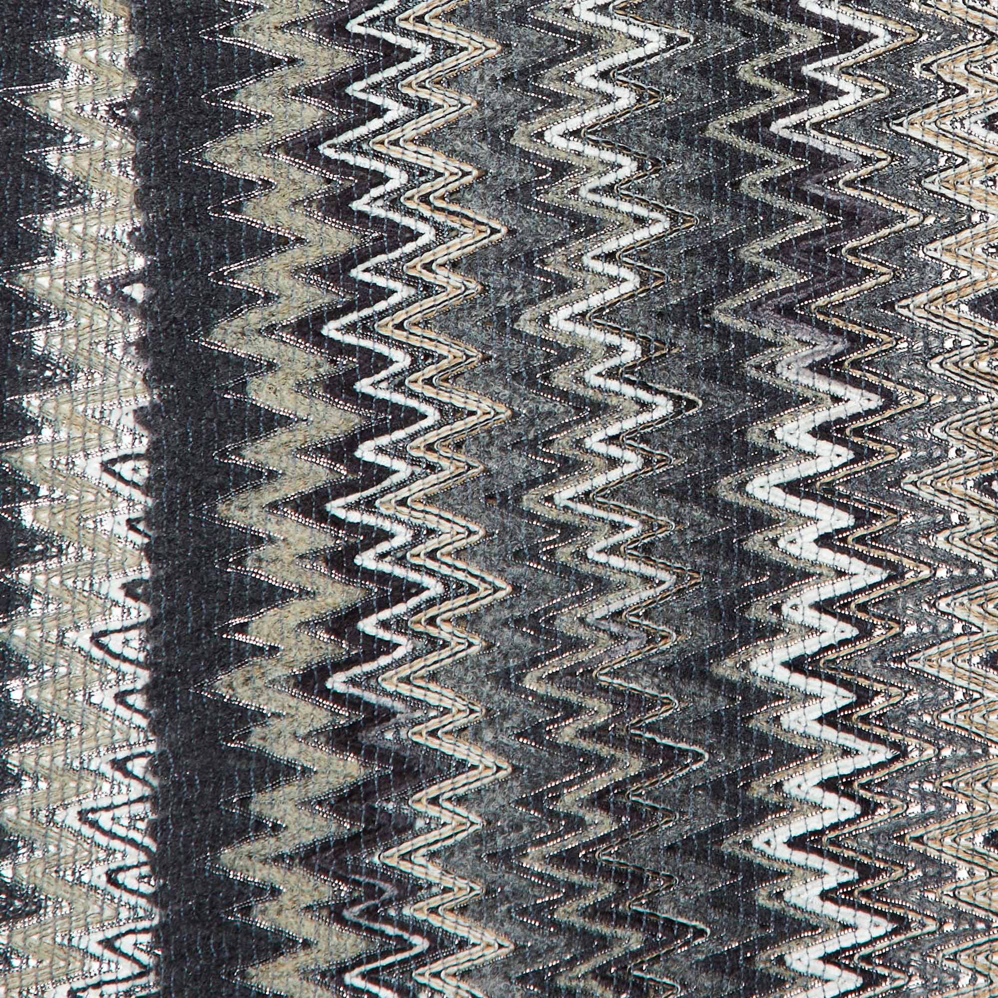 Missoni Grey Zig Zag Pattern Wool Knit Fringed Stole