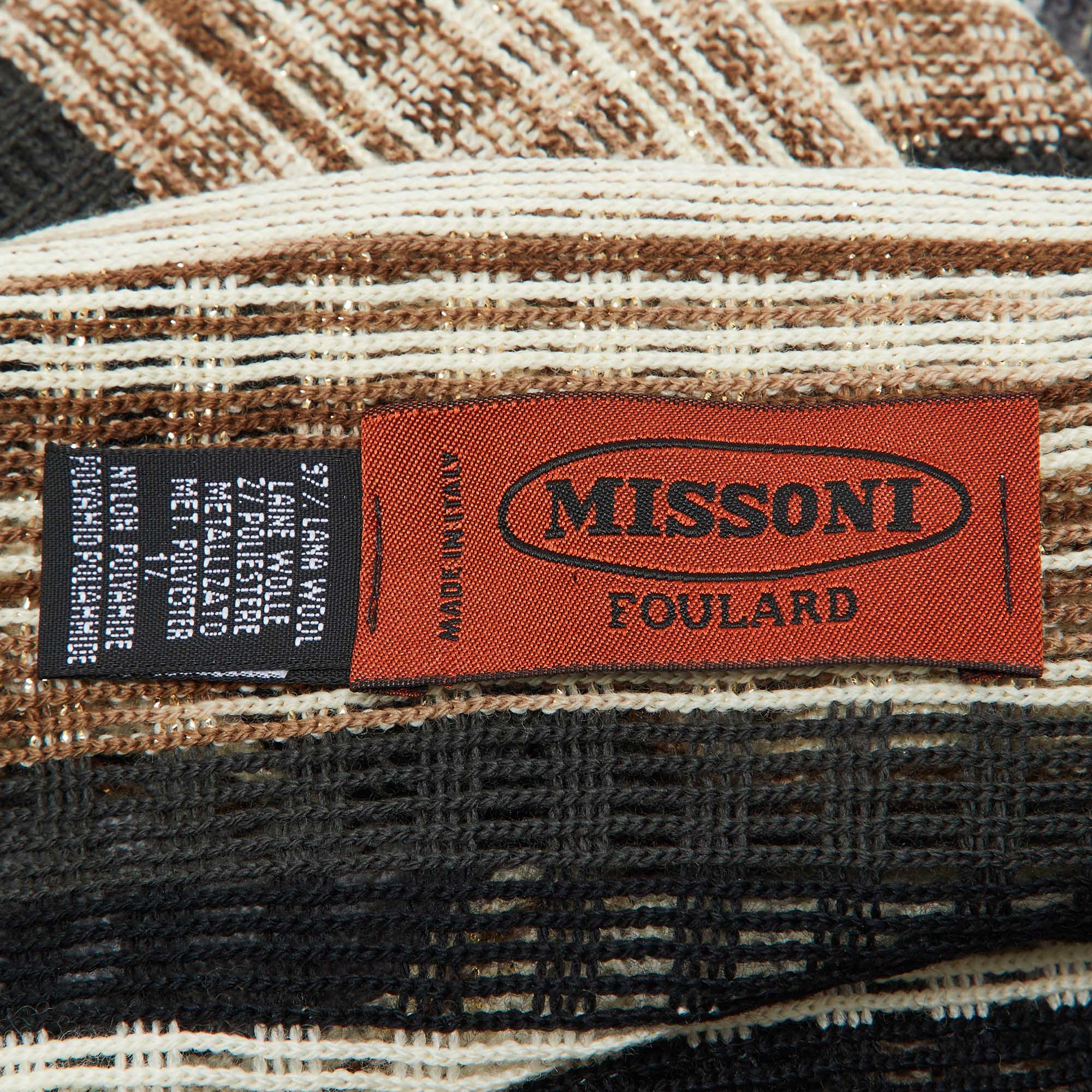 Missoni Beige/Black Striped Lurex & Wool Knit Fringed Stole