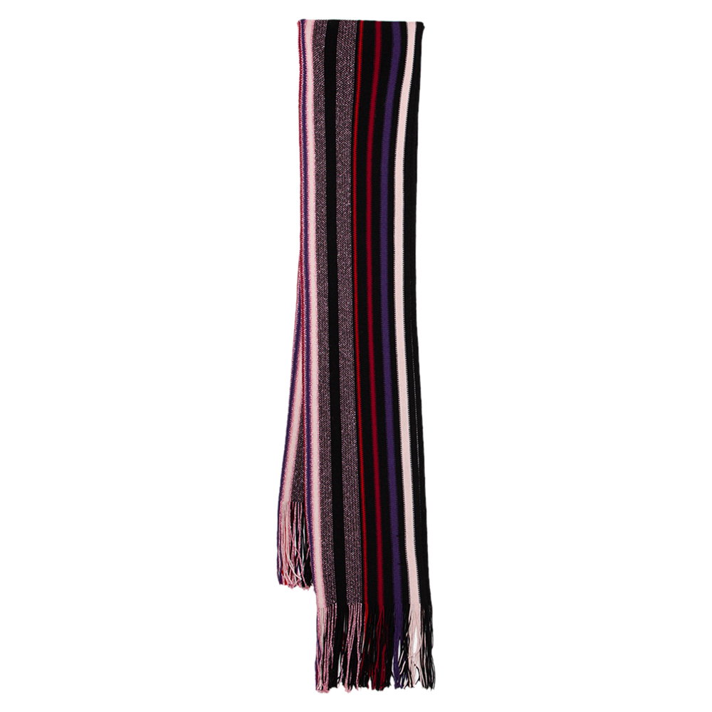 Missoni multicolored striped wool & lurex knit fringed scarf