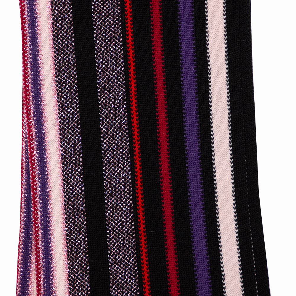 Missoni Multicolored Striped Wool & Lurex Knit Fringed Scarf