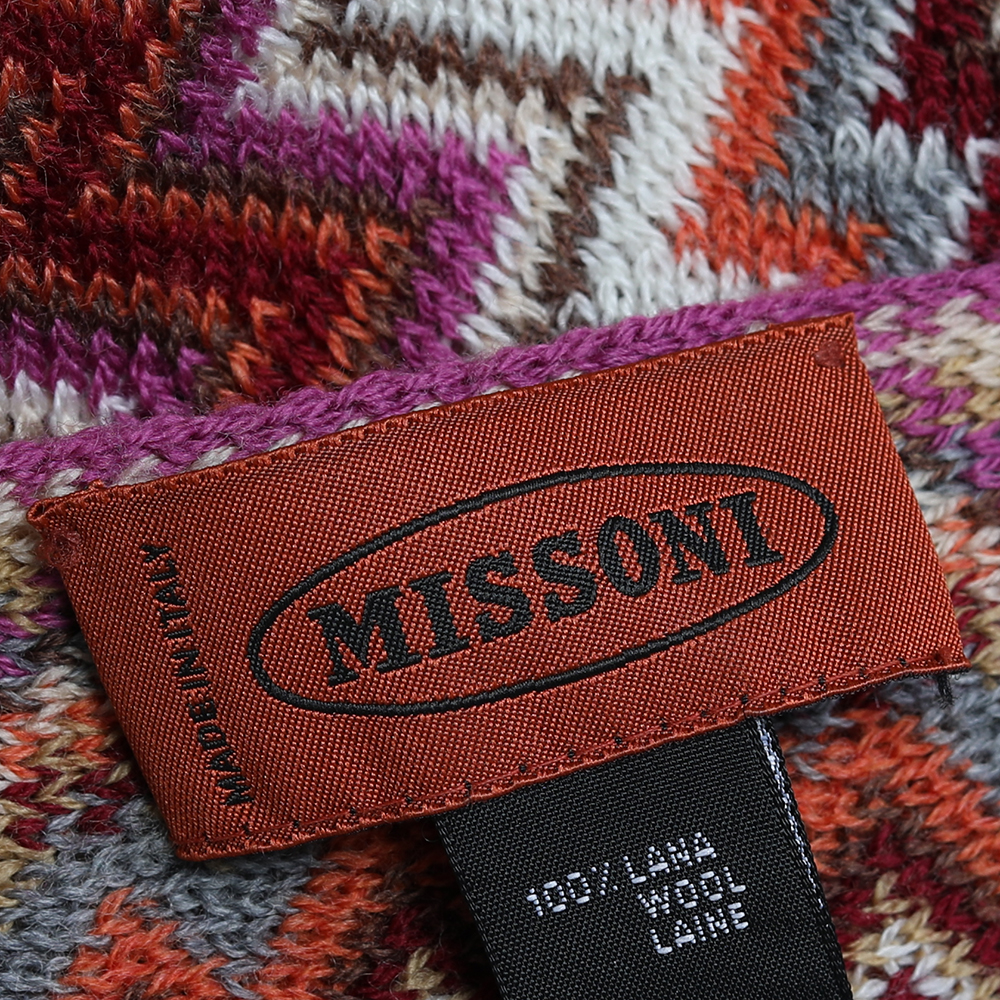 Missoni Multicolor Chevron Pattern Wool Knit Fringed Stole