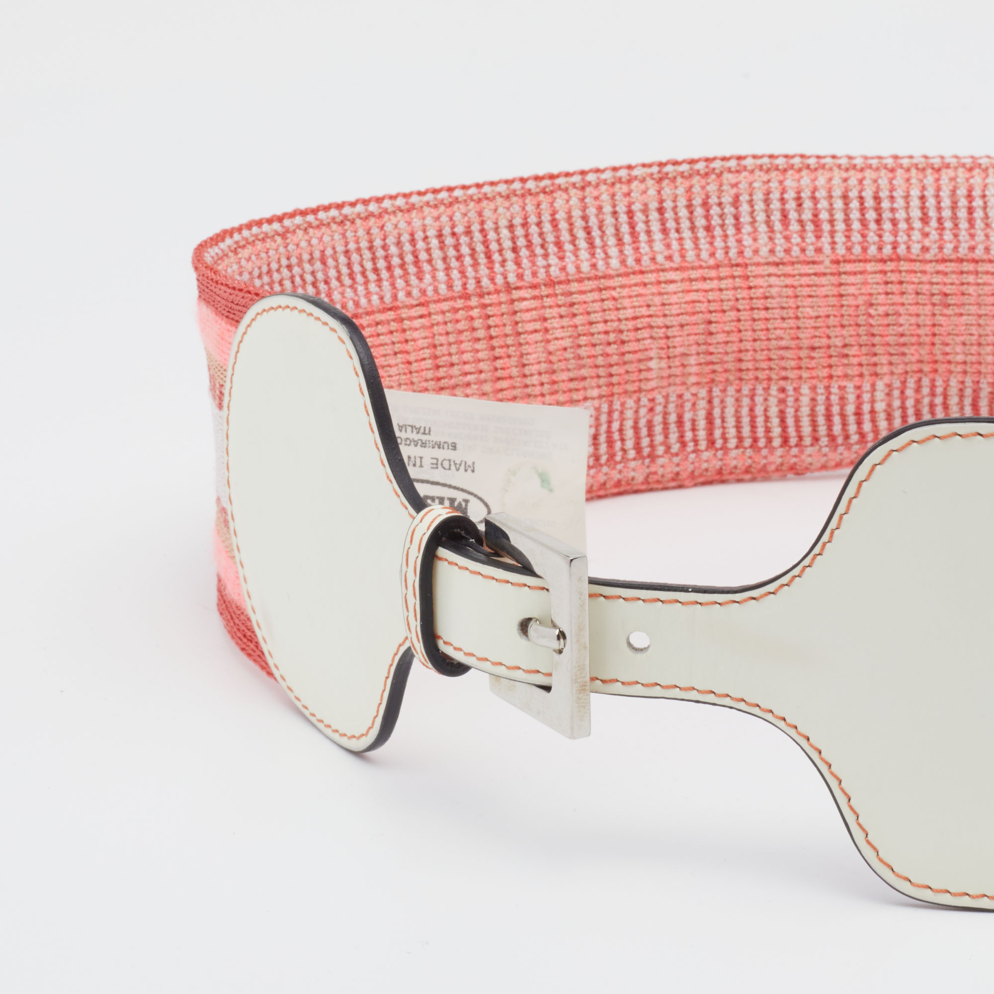 Missoni Pink Striped Stretch Knit & Leather Elasticized Waist Belt S