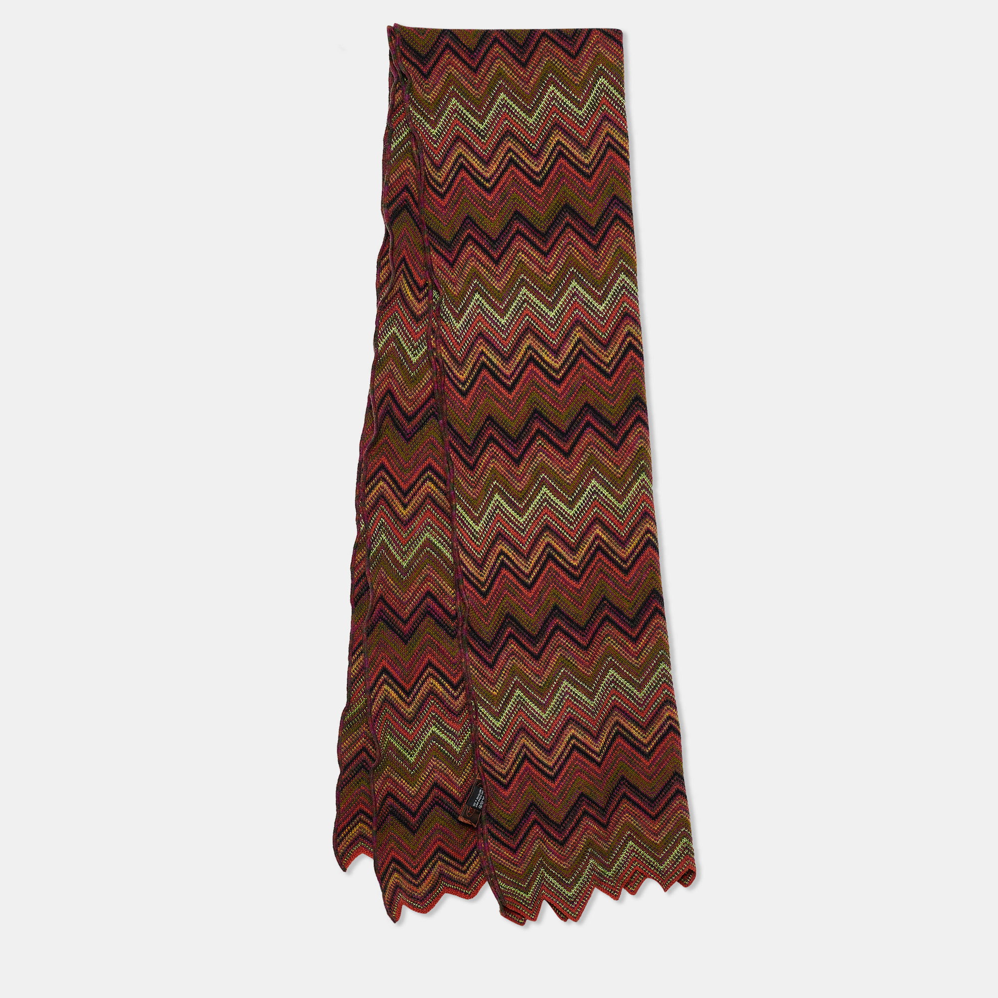 Missoni Multicolor Chevron Patterned Wool Knit Scarf