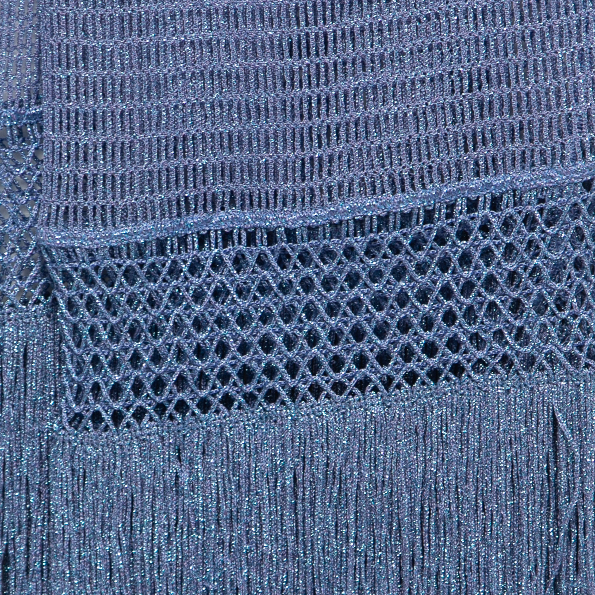 Missoni Blue Lurex Crochet Knit Fringed Scarf