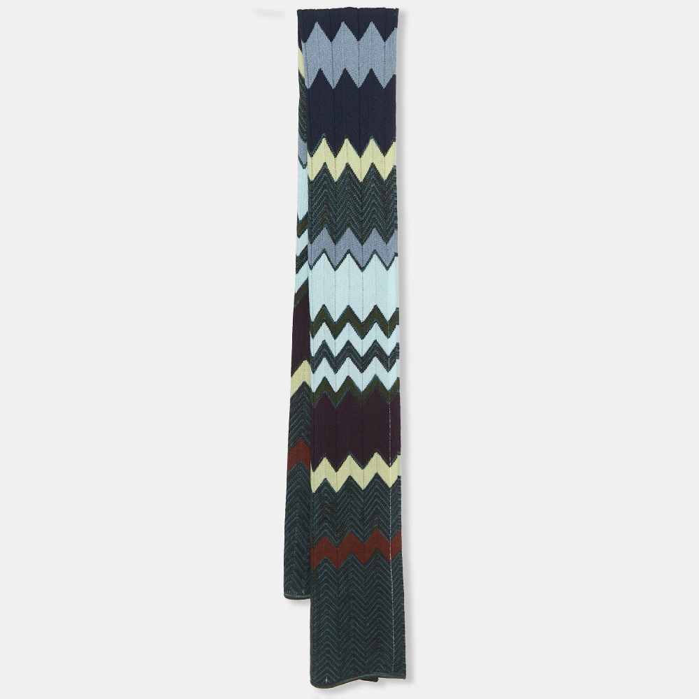 Missoni Multicolor Chevron Wool Knit Scarf