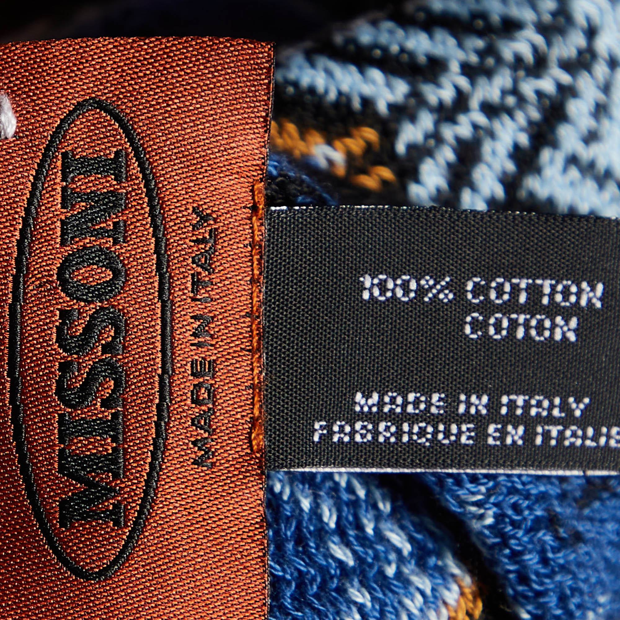 Missoni Multicolor Zig Zag Knit Cotton Knit Fringed Scarf