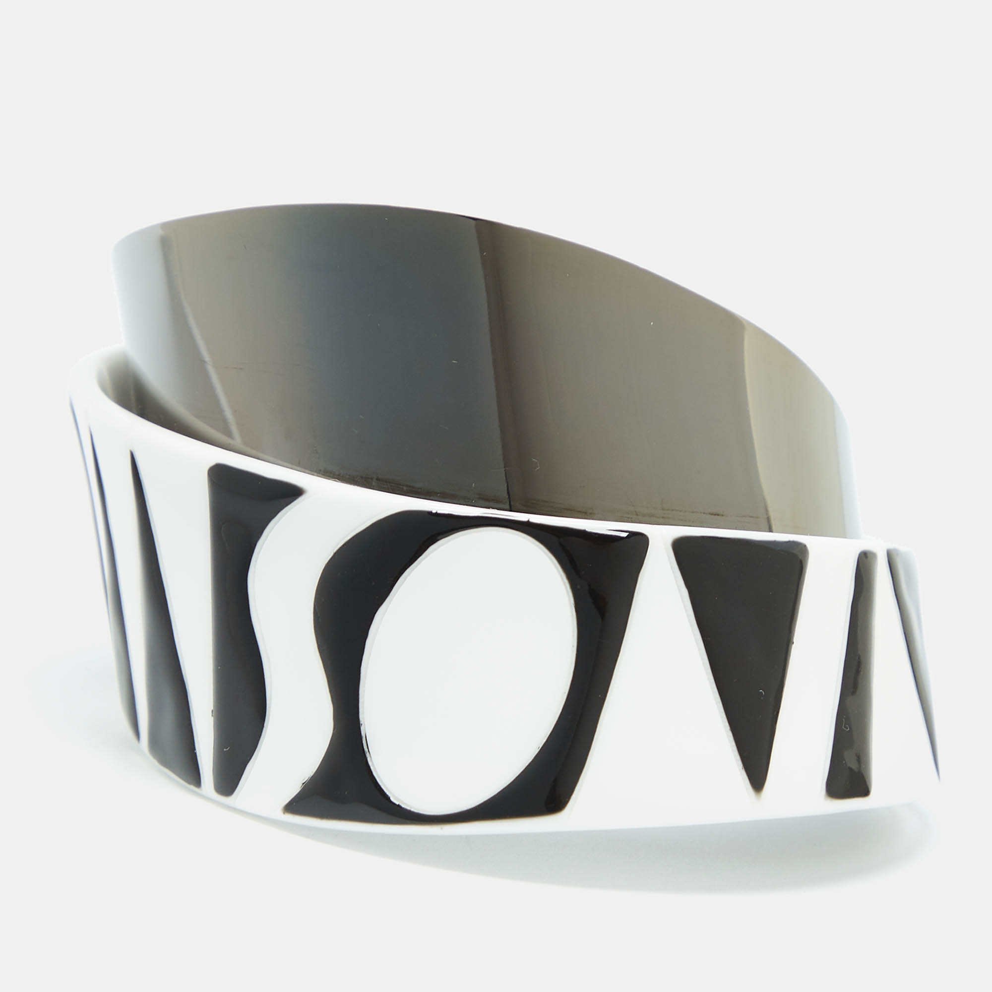 Missoni monochrome logo resin gunmetal tone cuff bracelet