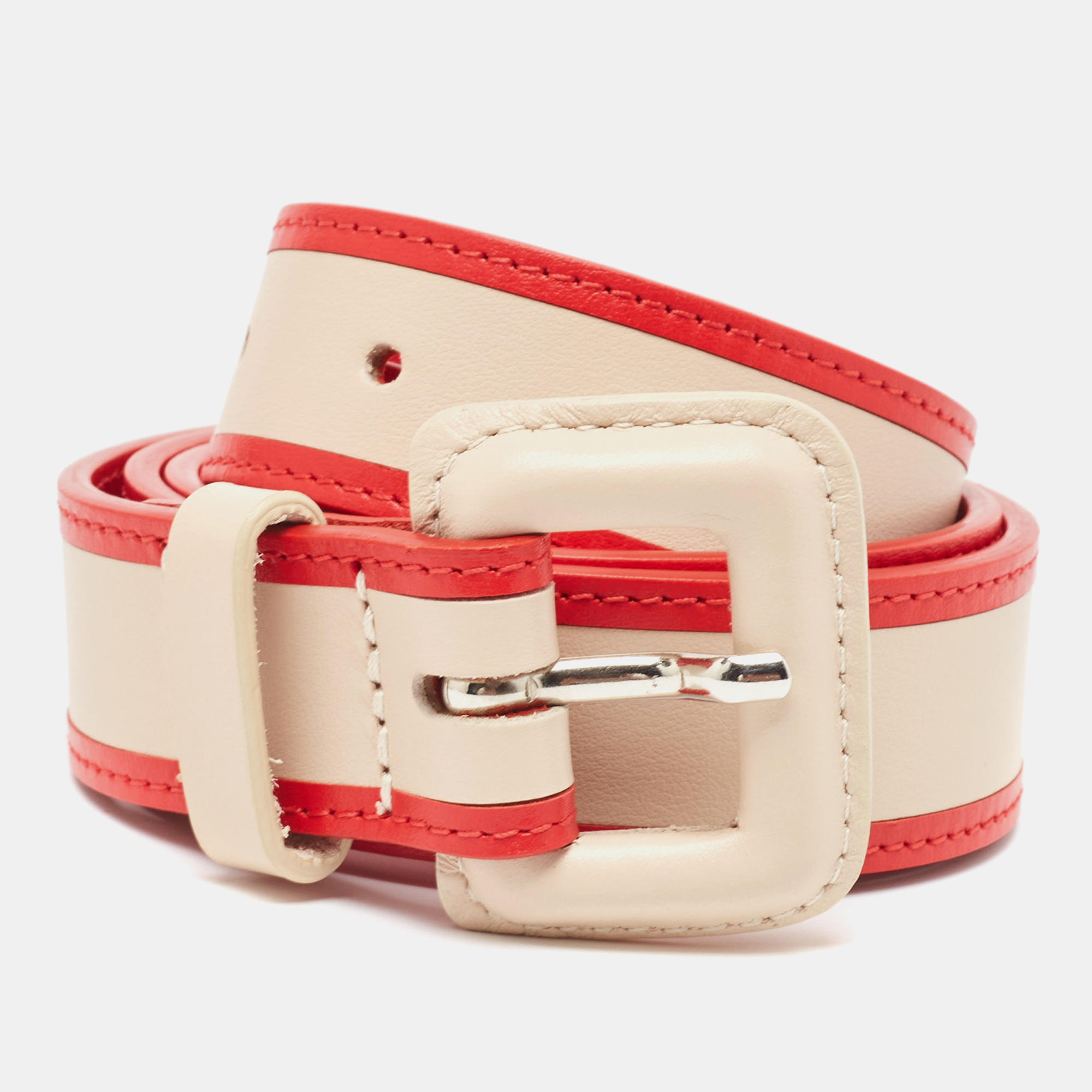 Missoni red/beige stripe leather buckle belt 85 cm
