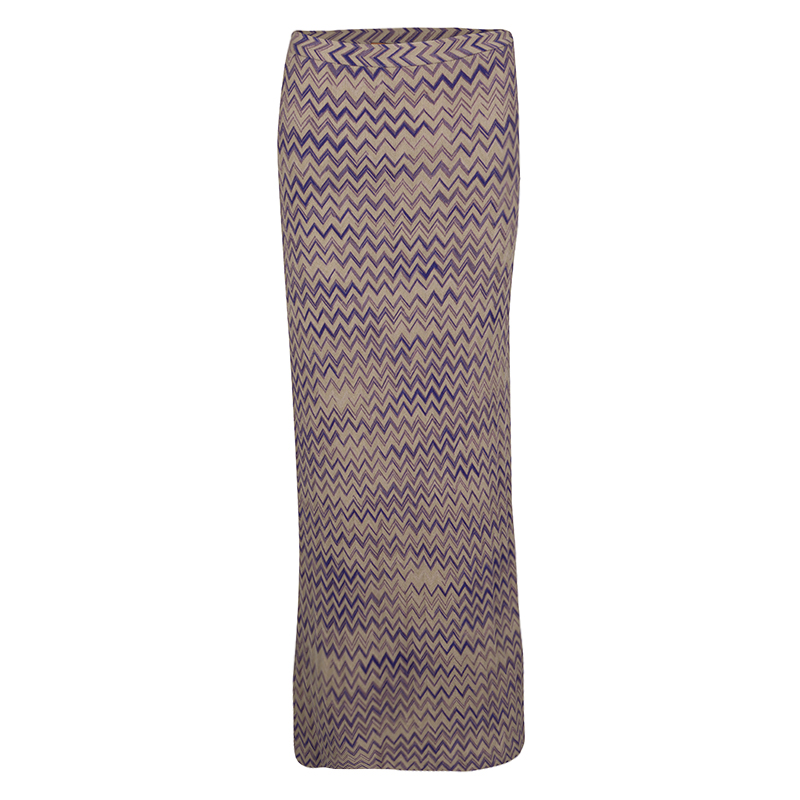 Image of Missoni Beige Chevron Pattern Wool Maxi Skirt M