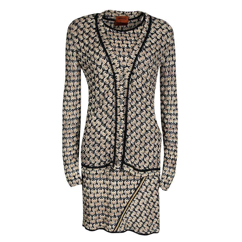 Image of Missoni Beige and Black Perforated Knit Tunic and Cardigan Set M