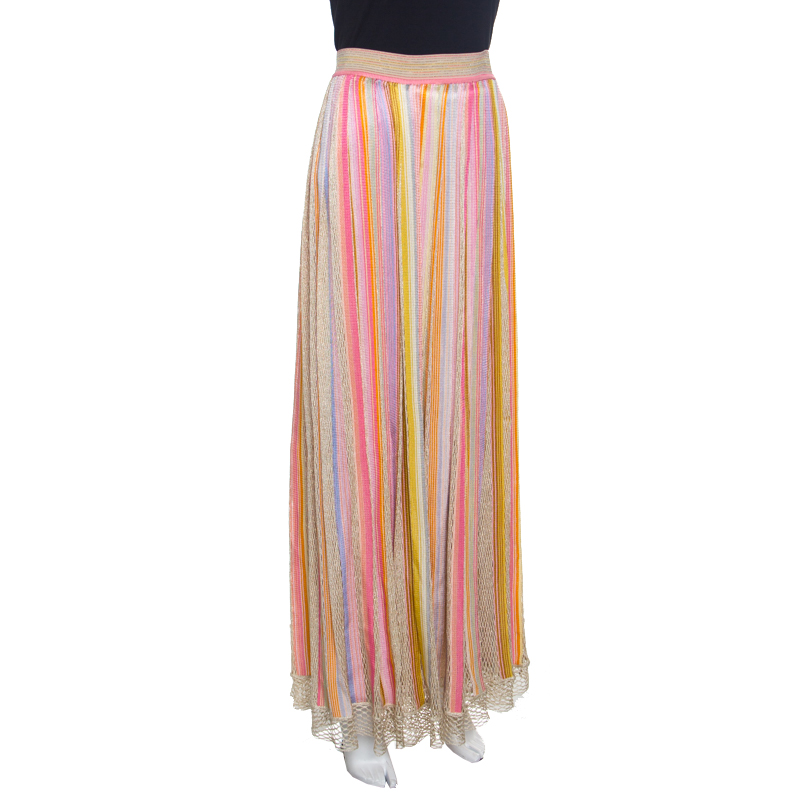 

Missoni Multicolor Striped Perforated Lurex Knit Maxi Skirt