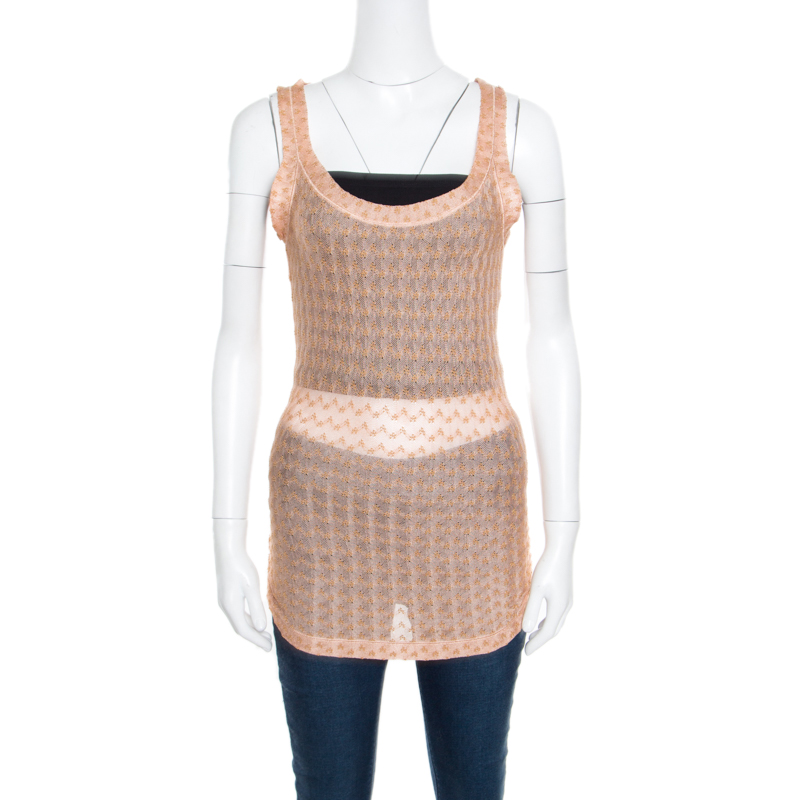 Missoni Pink Embroidered Perforated Knit Sleeveless Top S