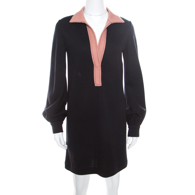 Missoni Black Contrast Collar Detail Long Sleeve Wool Dress S