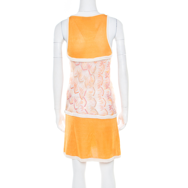 Missoni Orange Patterned Stretch Knit Paneled Tank Dress S