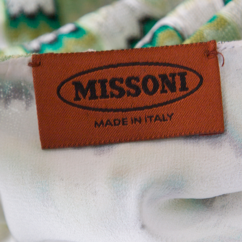 Missoni Green And White Patterned Knit V-Neck Sleeveless Dress S