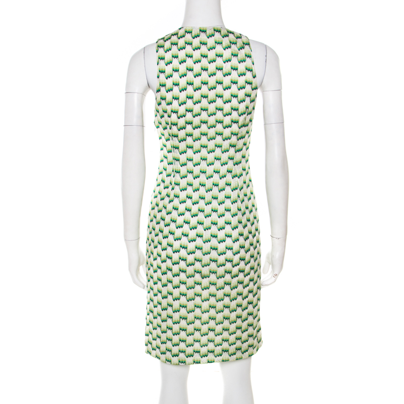 Missoni Green And White Patterned Knit V-Neck Sleeveless Dress S