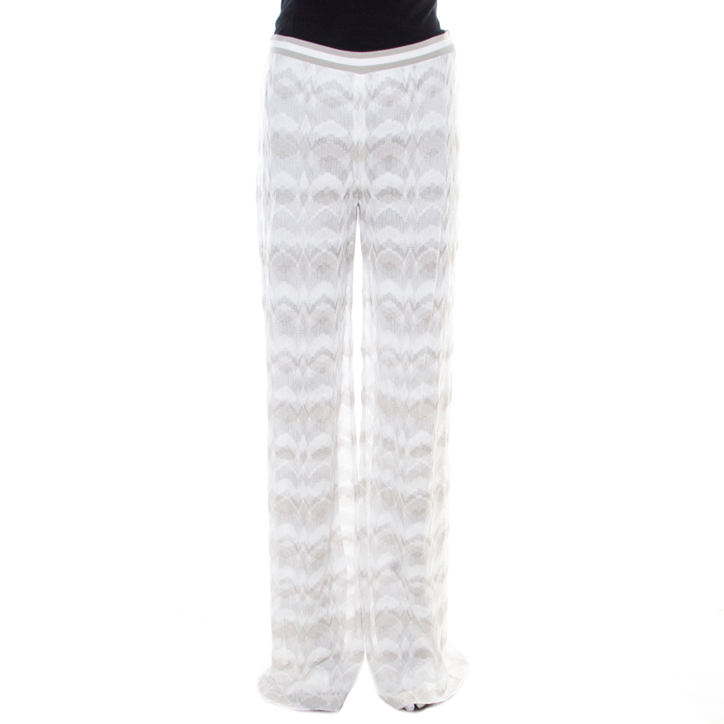 Image of Missoni Grey and White Perforated Knit Elasticized Waist Pants M