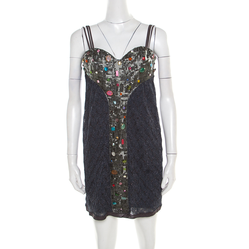 Missoni multicolor lurex knit embellished bodice sleeveless dress s