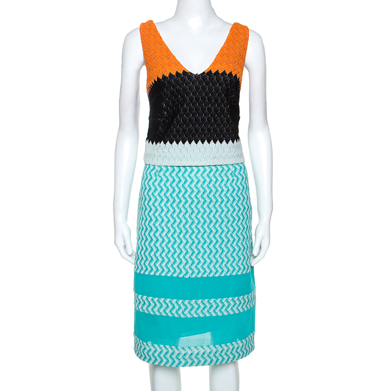 Missoni blue crochet knit sleeveless dress m