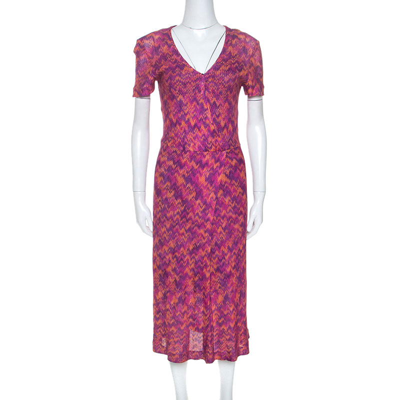 Image of Missoni Multicolor Chevron Knit Vintage Wrap Dress M