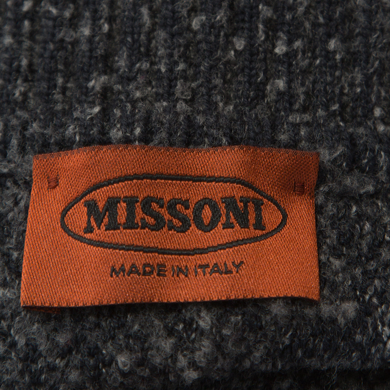 Missoni Grey Chevron Knit Wool Shawl Collar Cardigan L