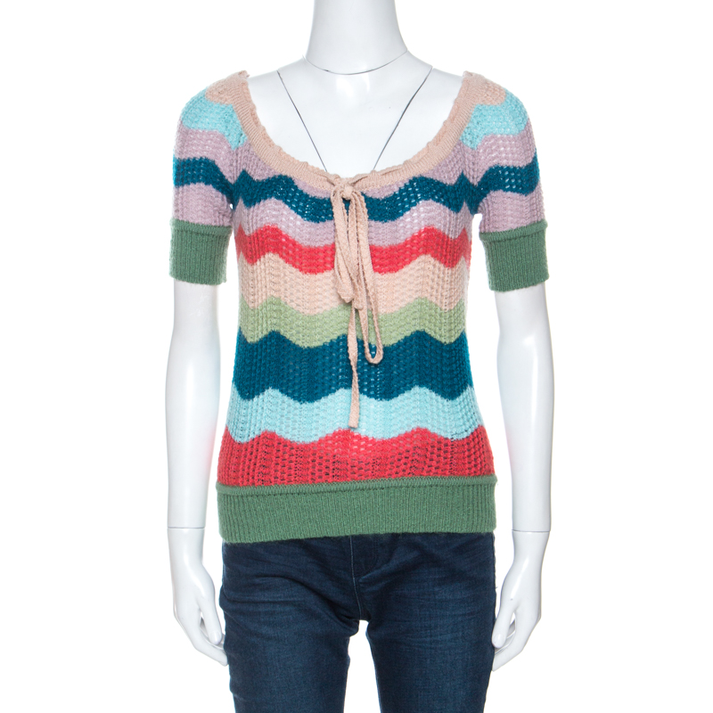 Missoni multicolor striped wool short sleeve top s