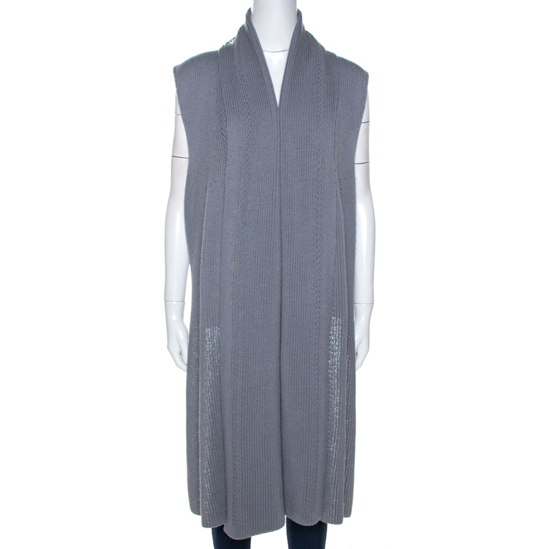 Image of Missoni Grey Lurex Wool Knit Open Front Cardigan M