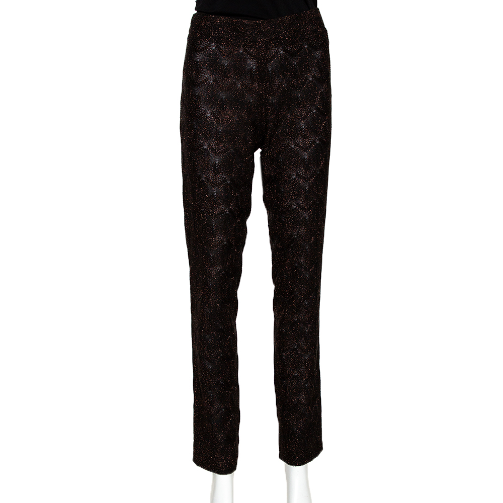 Image of Missoni Black Lurex Pointelle Knit Straight Leg Trousers M