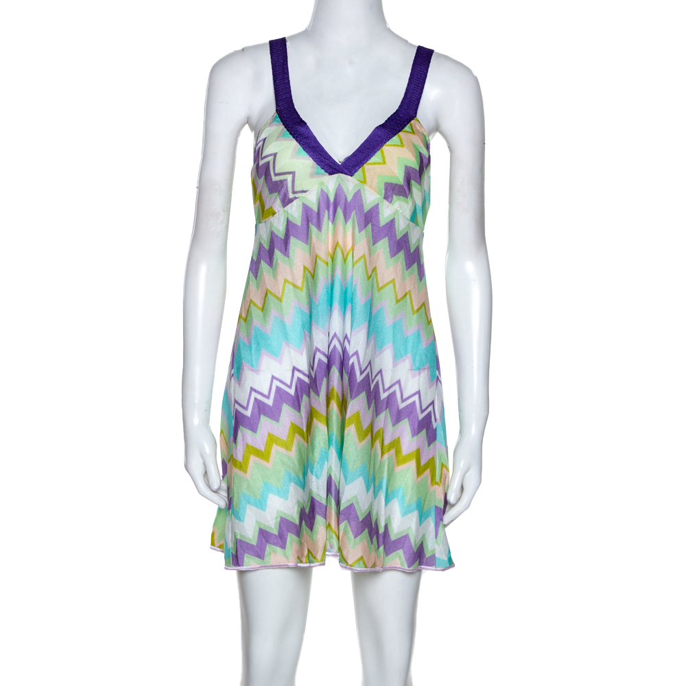 

Missoni Mare Multicolor Chevron Knit Cover Up Mini Dress