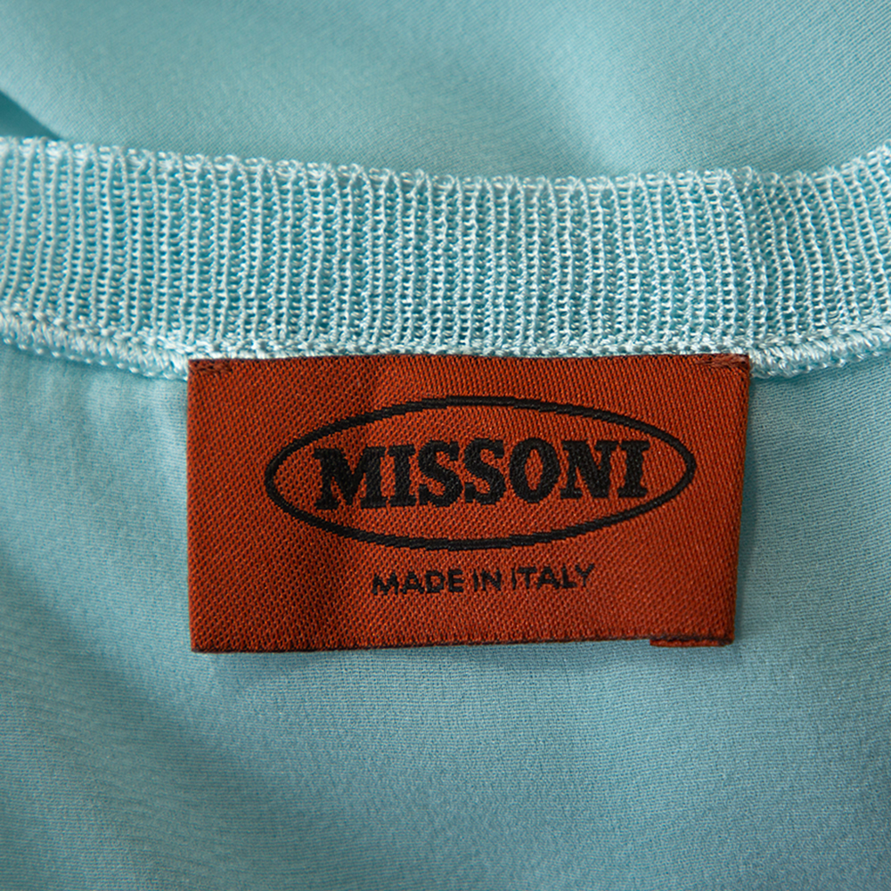 Missoni Pastel Blue Silk & Knit Sleeveless Scoop Neck Top M