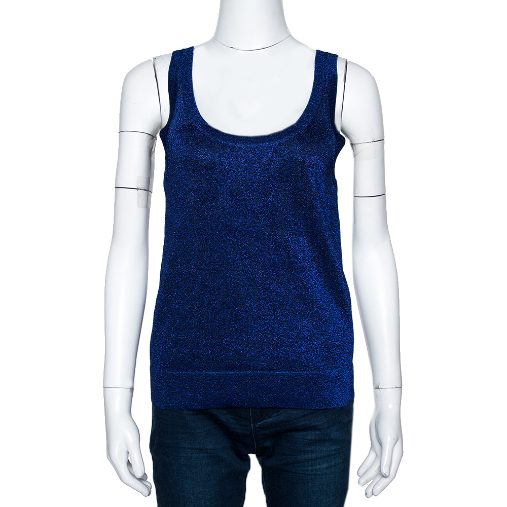 Image of Missoni Blue Lurex Knit Tank Top M