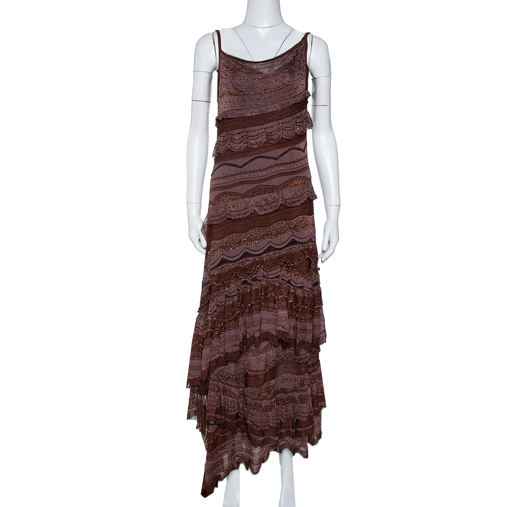 Image of Missoni Brown Lurex Knit Tiered Sleeveless Dress M