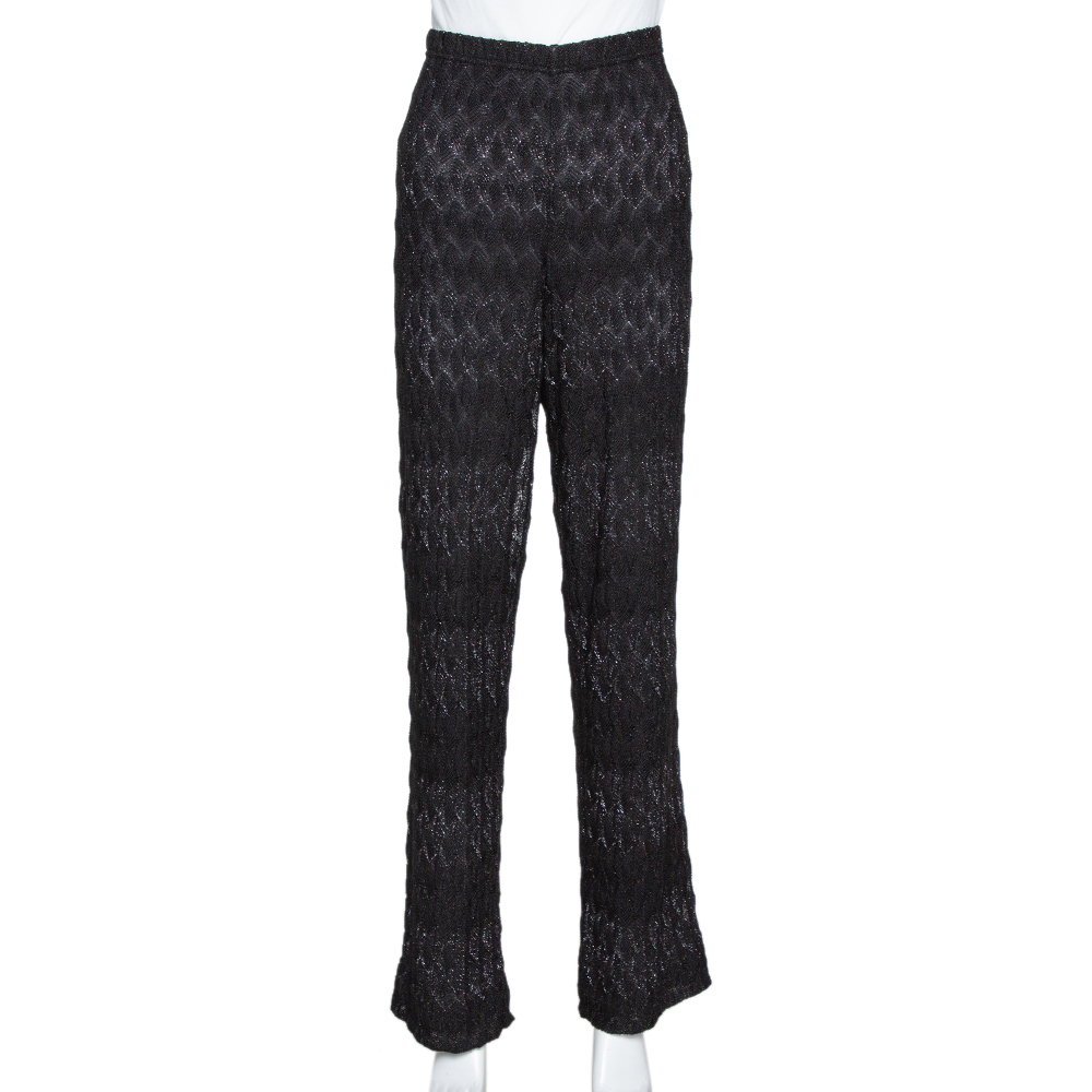 Image of Missoni Black Textured Lurex Knit Wide Leg Pants L