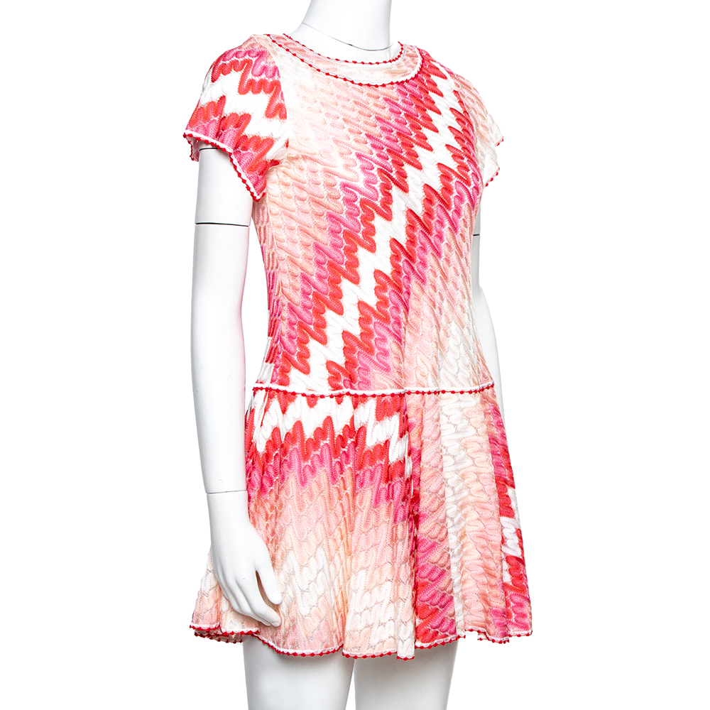 Missoni Pink Patterned Knit Skater Dress US 10