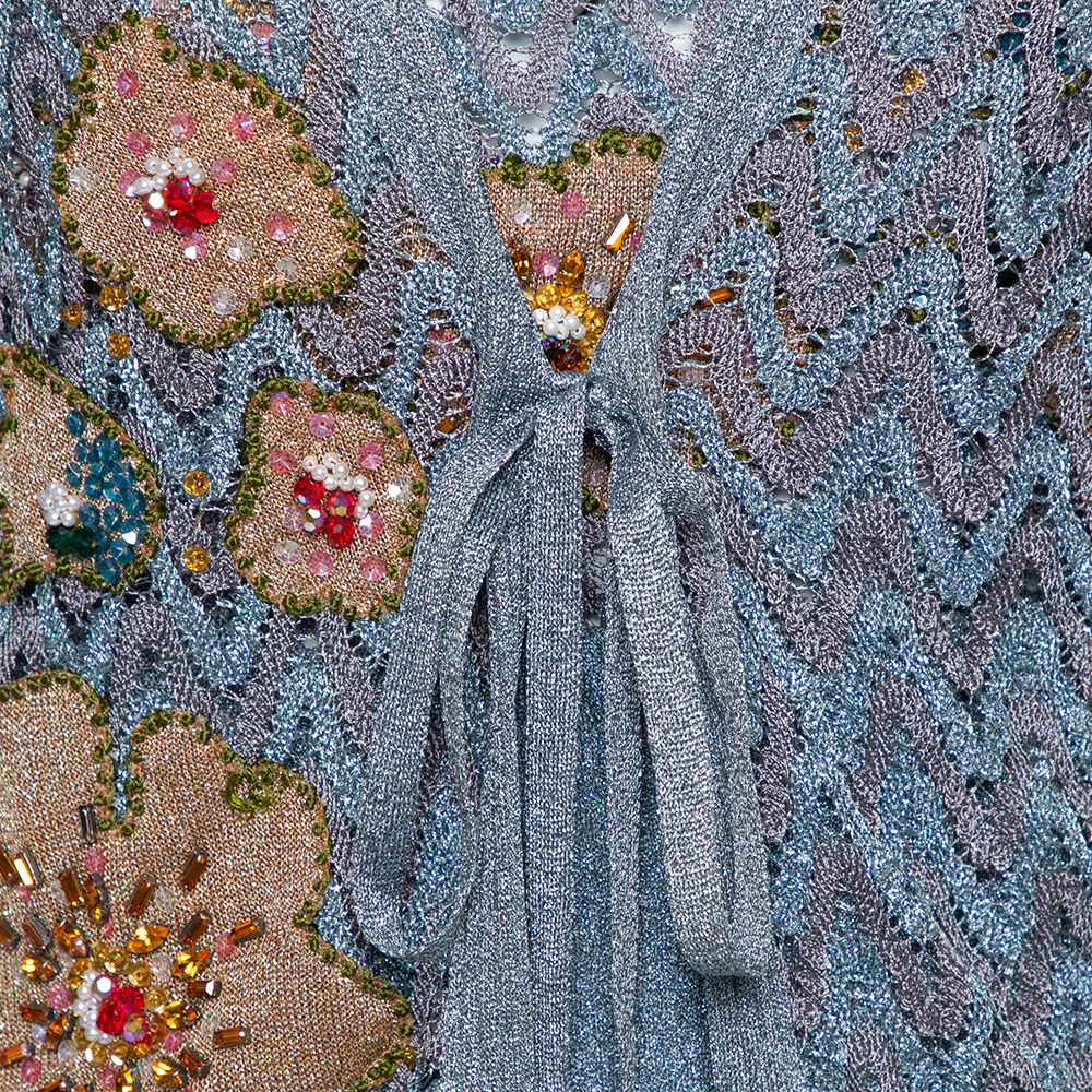 Missoni Grey Lurex Knit Crystal Embellished Top And Cardigan Set L
