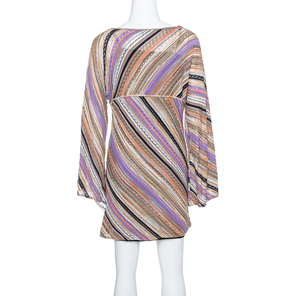 M Missoni Multicolor Perforated Knit Long Sleeve Dress M
