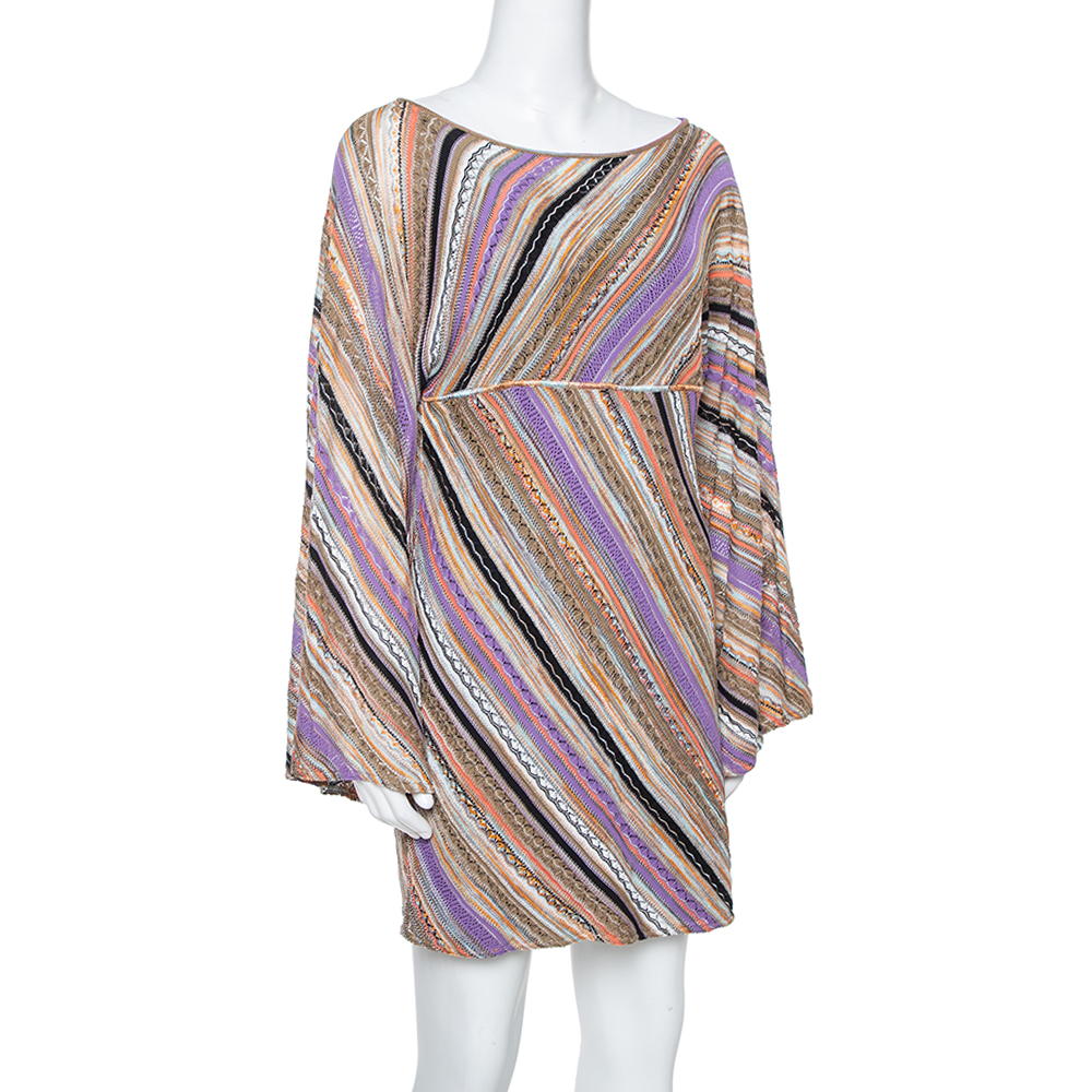 M Missoni Multicolor Perforated Knit Long Sleeve Dress M