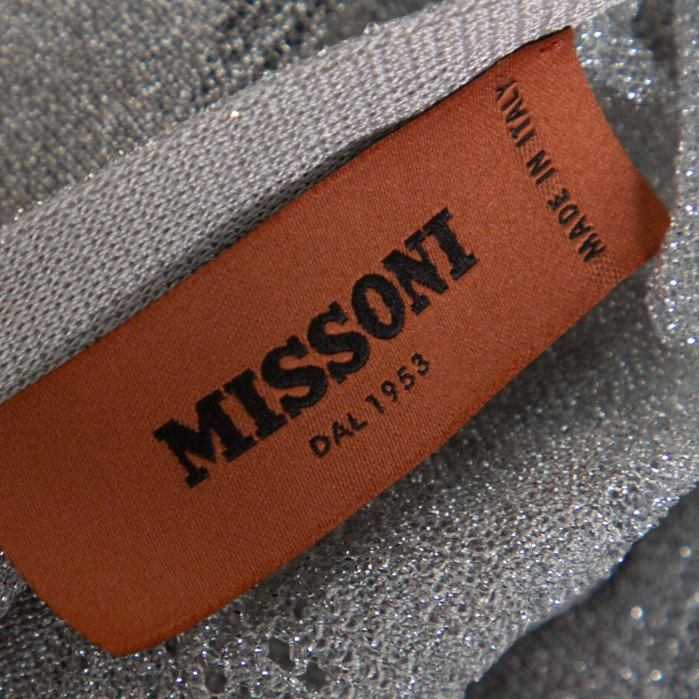 Missoni Metallic Silver Jacquard Knit Raglan Sleeve Top S