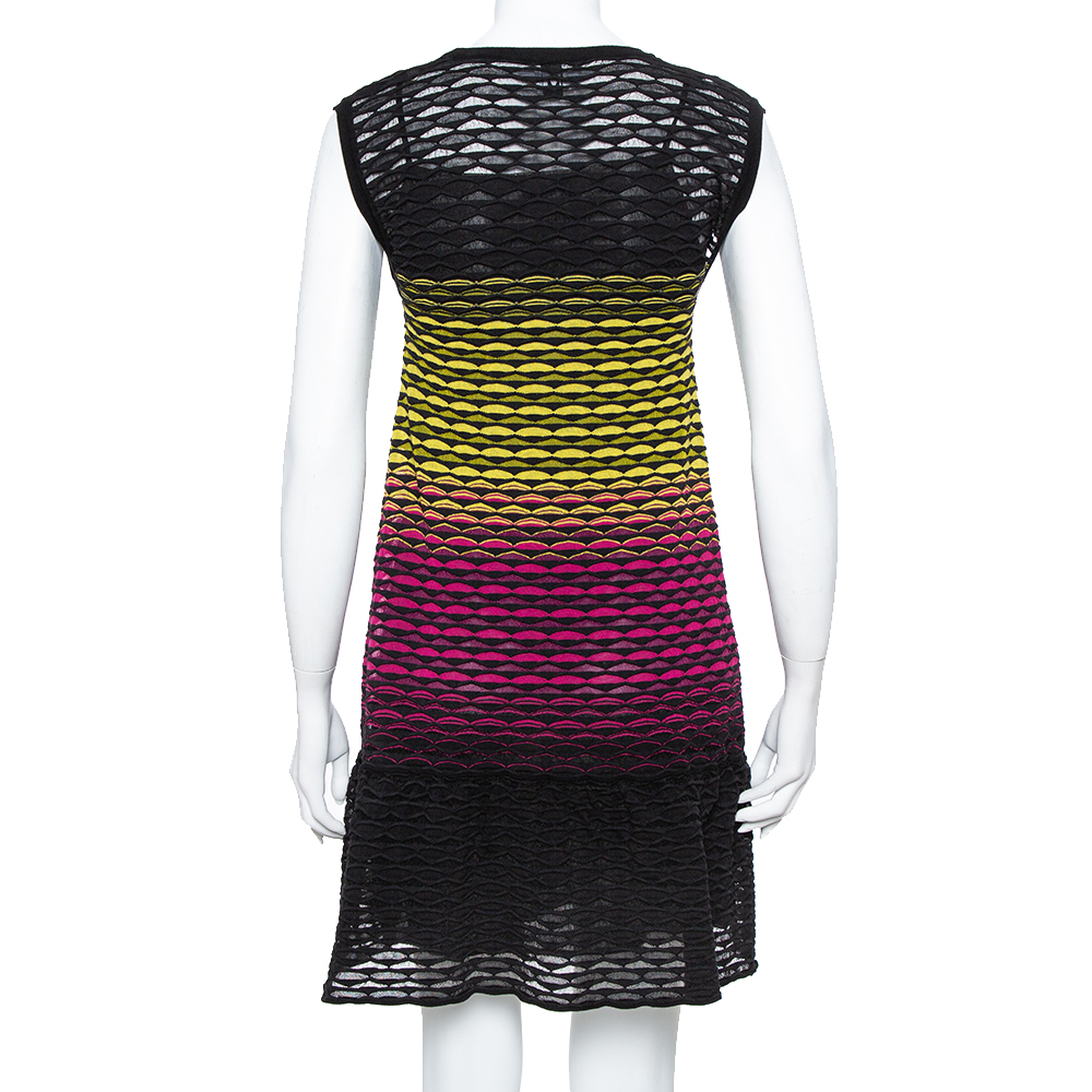 Missoni Multicolor Perforated Knit Ruffle Detail Shift Dress S