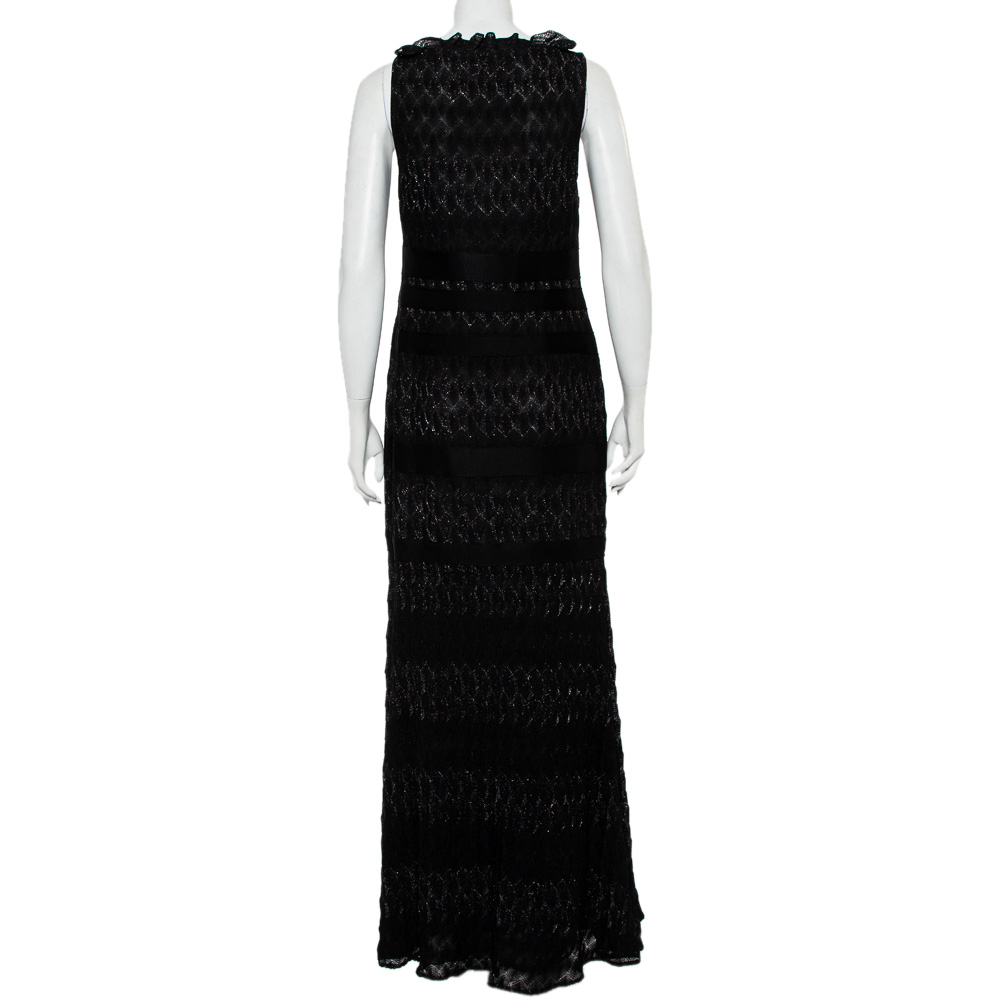 Missoni Black Lurex Knit Ruffled Neck Sleeveless Maxi Dress M