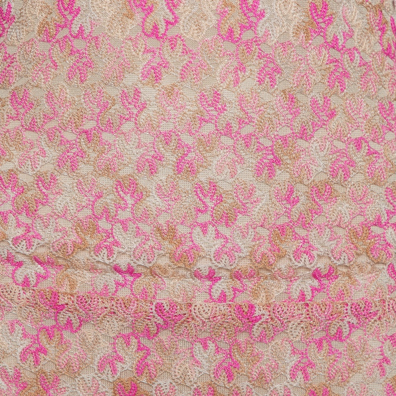 Missoni Pink & Beige Knit Ruched Sleeveless Midi Dress M
