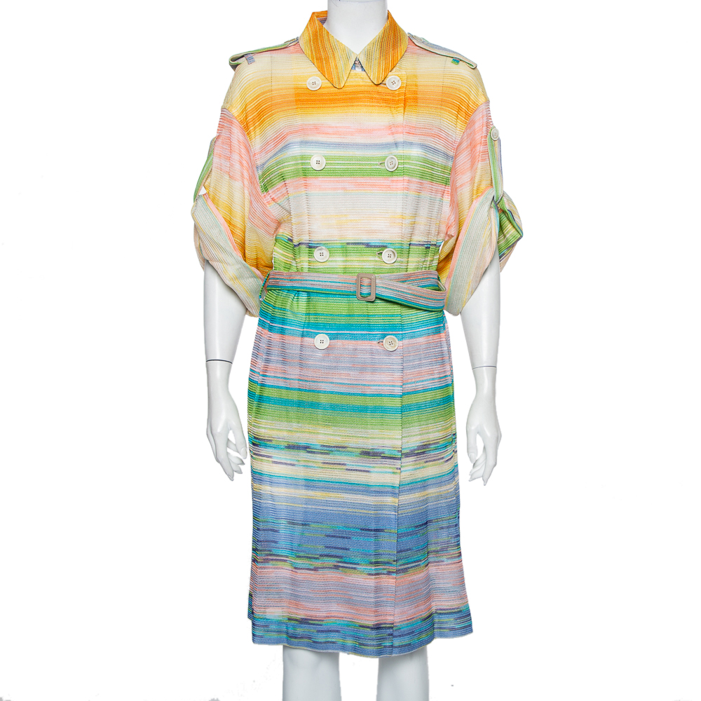Missoni Multicolor Striped Knit Double Breasted Lightweight Short Sleeve Coat S