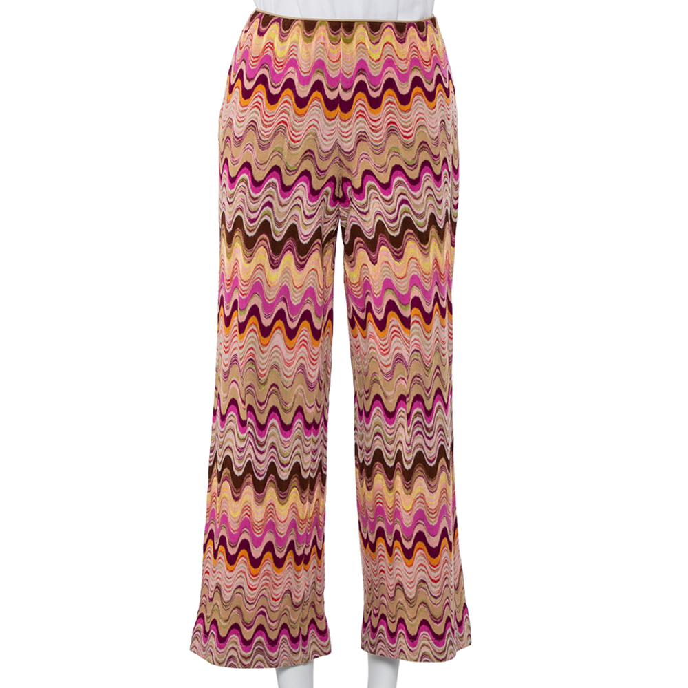 Missoni Pink Wavy Wool Blend Knit Palazzo Trousers M