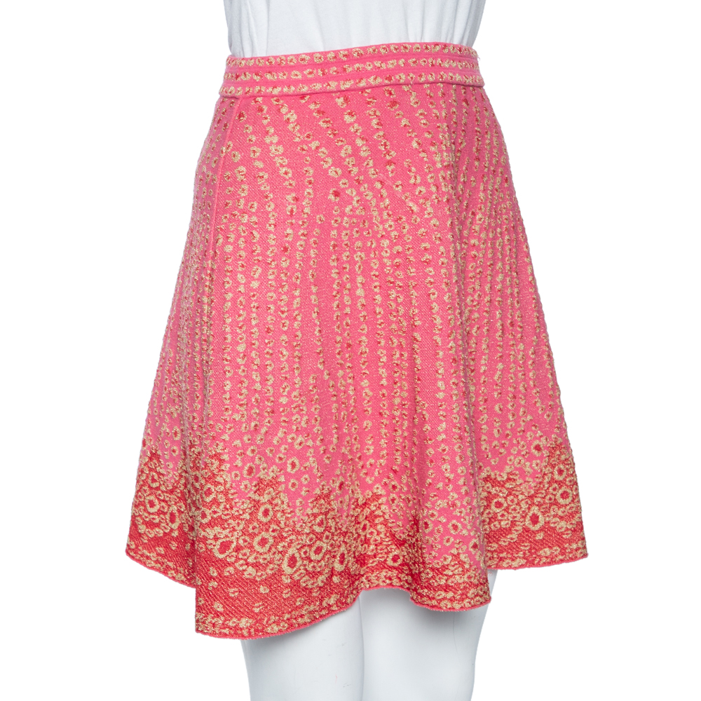 

M Missoni Pink & Red Metallic Jacquard Knit Mini Skirt
