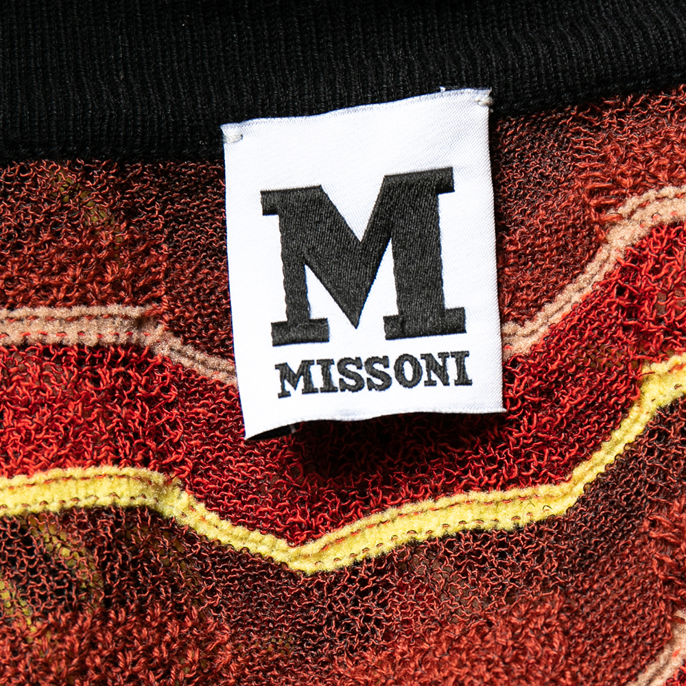 M Missoni Burnt Orange Patterned Knit Open Front Cardigan S